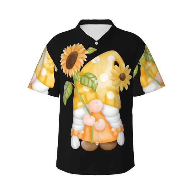 Fotbe Sunflower Gnomes 3 Camisa Hawaiana para Hombre Unisex – Camisa Casual de Verano con Botones de Manga Corta de Algodón y Lino,X-Large