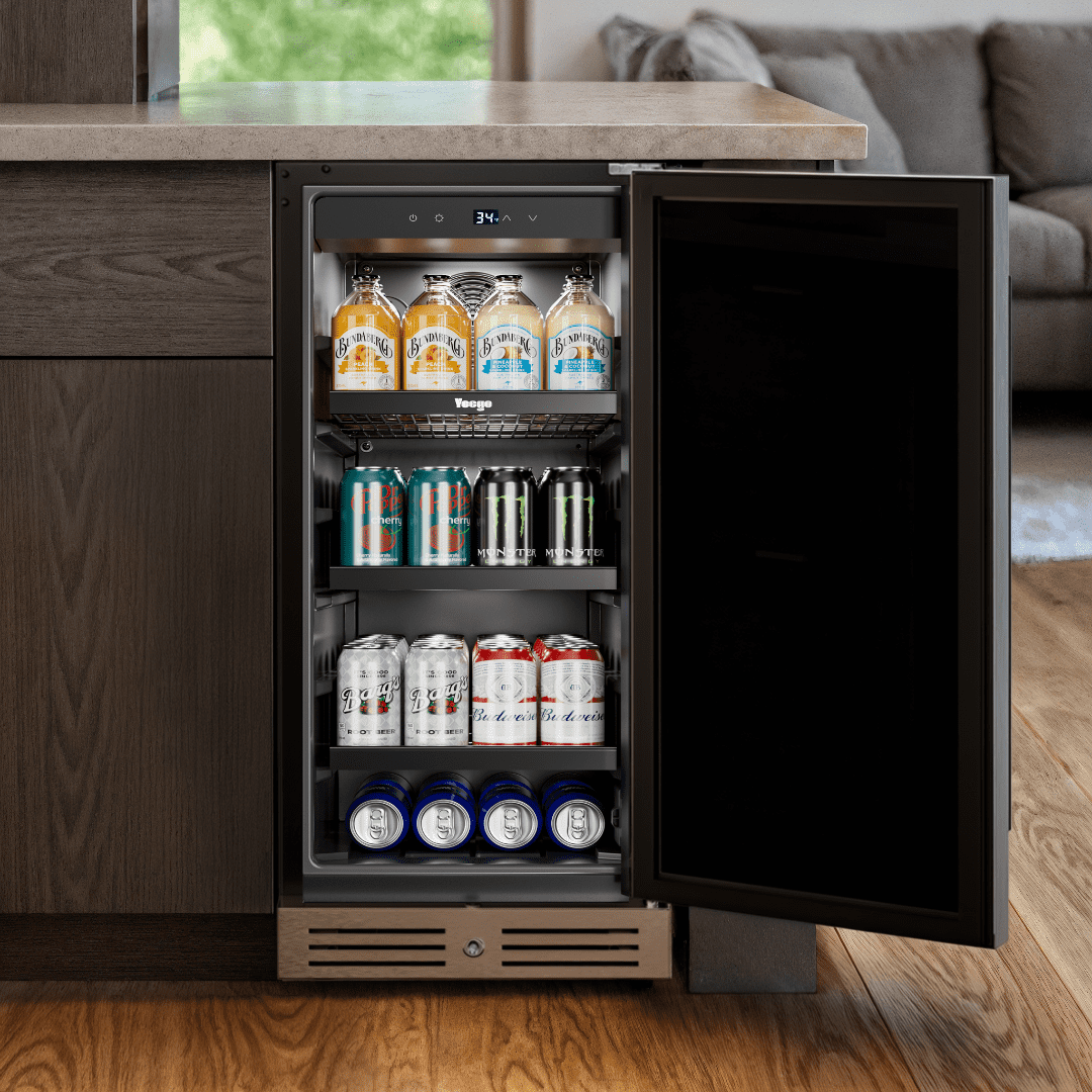 Yeego 80 Cans 15" Undercounter Beverage Fridge, ±1°F High Precision, Stainless Steel Built-in Wine Cooler for Indoor Outdoor Use