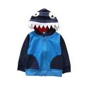 Angle View: Toddler Baby Boys Hoodie Jacket Long Sleeve Shark Front Zipper Sweatshirts Outerwear Coat Outfit