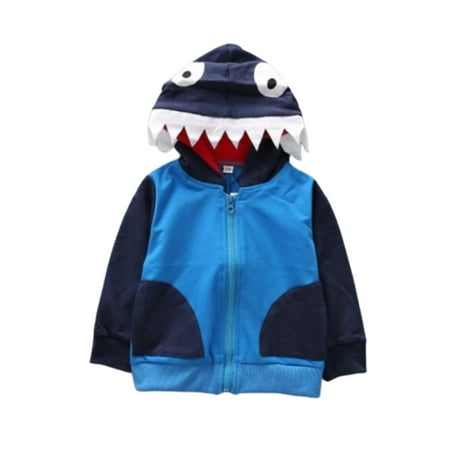 Toddler Baby Boys Hoodie Jacket Long Sleeve Shark Front Zipper Sweatshirts Outerwear Coat Outfit