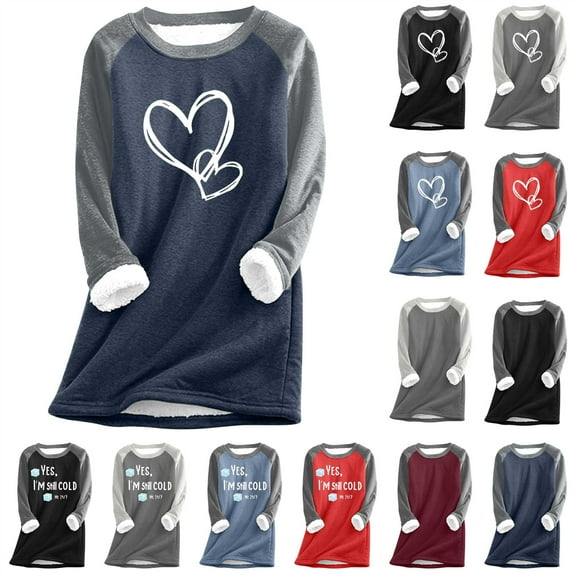 lcziwo Womens Sherpa Lined Sweatshirts Cute Heart Graphic Fleece Crewneck Sweatshirt Thicken Warm Winter Pullover Sweatshirts Loose Comfy Loungewear Tunic Tops Holiday Sales Gray XL