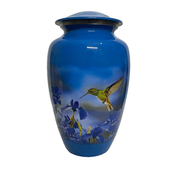Blue Hummingbird Urn for Adult Human Ashes