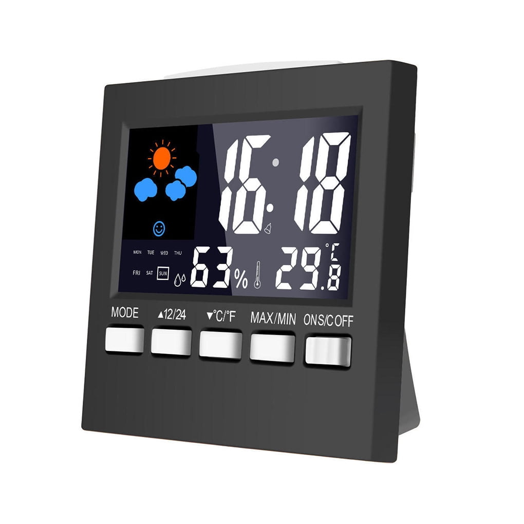 Electric Desktop Clock Alarm Colorful LCD Screen Sound Control