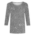 thumbnail image 4 of Elvqul Womens Blouses Crew Neck Tops Sequin Print Gray Fashion Tshirts Pullover 3/4 Sleeve Under $5 Blouses, 4 of 5