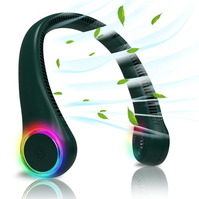 Ventilador de cuello GULAKI, portátil, recargable, LED, sin aspas, color verde oscuro