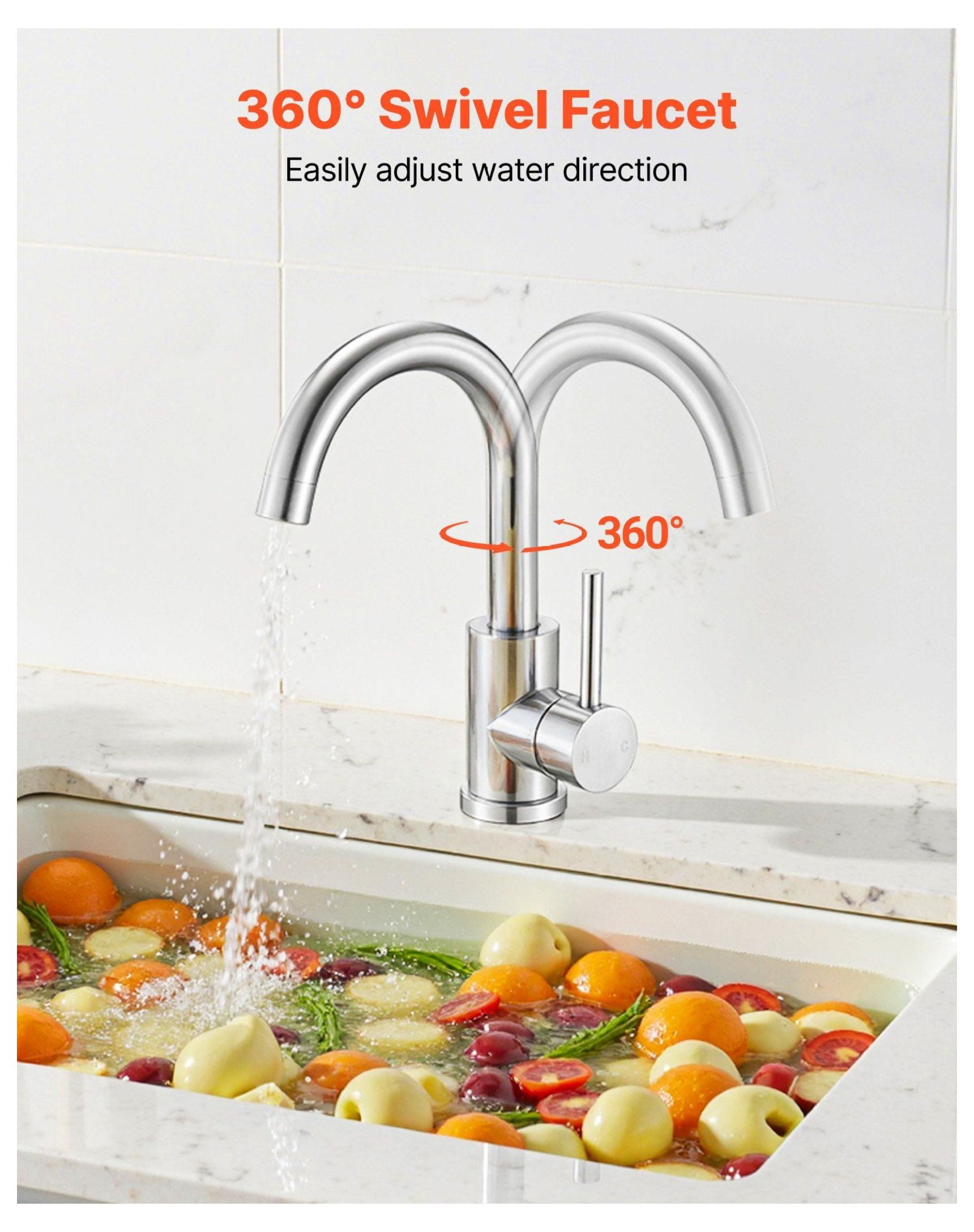 Single Handle Kitchen Faucet Brushed Nickel, 360° Rotation Sink Faucet with Aerator, 304 Stainless Steel Kitchen Water Faucet for Home, RV, Bathroom