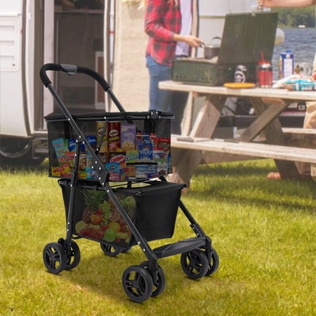 Collapsible Shopping Cart Utility Trolley Cart with Removable Tote&Swivel Wheels