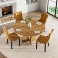 thumbnail image 3 of Round Farmhouse Dining Table Set for 4, 47" Circle Ancient Oak Wooden Kitchen Table with 4 Gold Velvet Upholstered Dining Chairs, Wooden Kitchen and Dining Room Table Set for Dining Room, 3 of 9