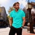 thumbnail image 5 of Men's Polo Shirts Short Sleeve with Pocket Cotton Pique T Shirts Buttons Casual Polo Moisture Wicking Golf Shirts Cyan M, 5 of 5