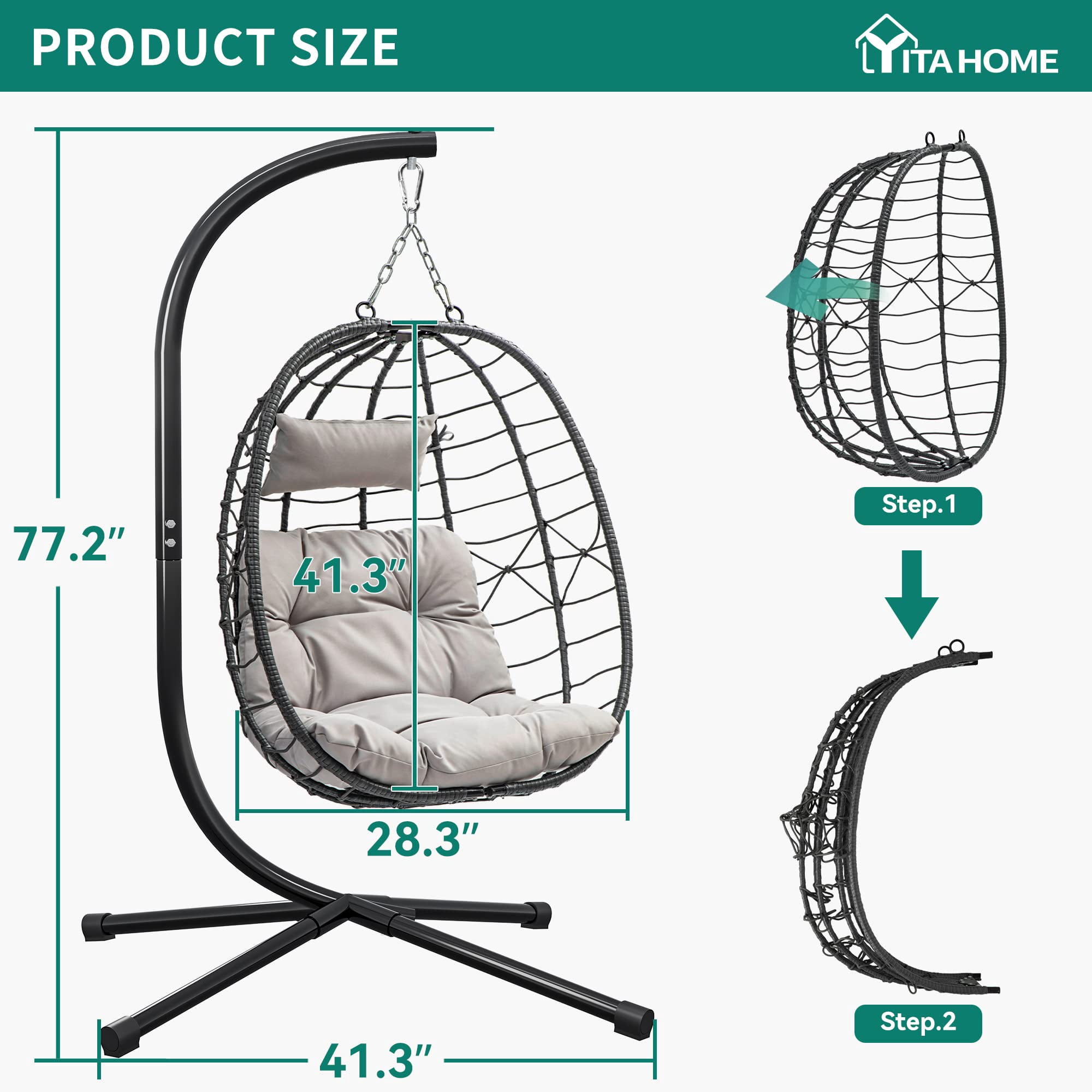 Uforic Wicker Egg Swing Chair with Stand & Cushion, 330lbs Capacity, Beige