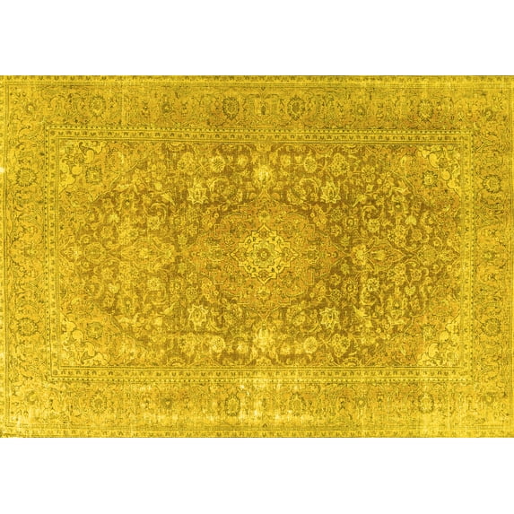 Ahgly Company Machine Washable Indoor Rectangle Persian Yellow Traditional Area Rugs, 5' x 8'