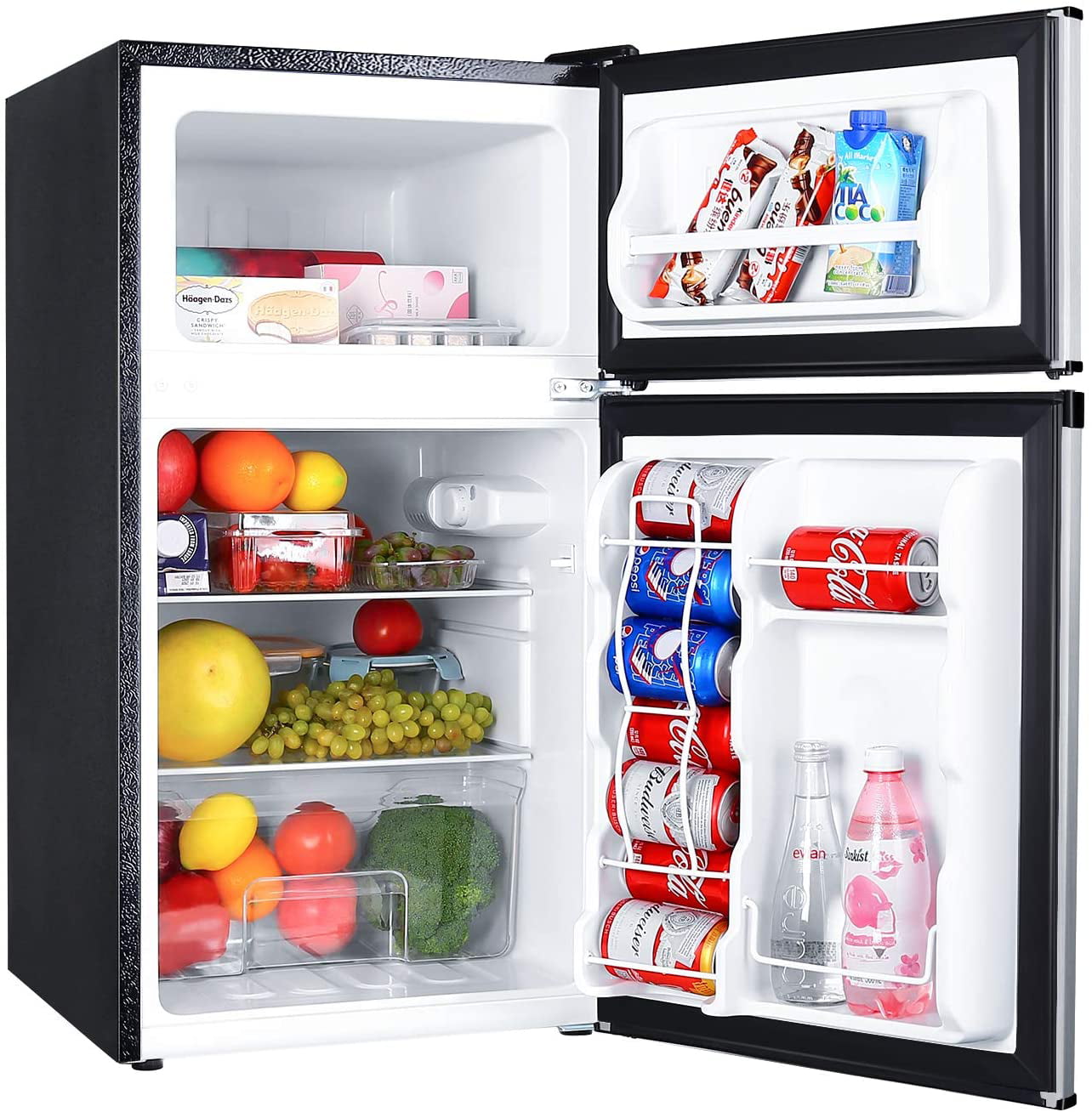 TACKLIFE Compact Refrigerator 3.2 Cu.Ft, 2 Door Mini Fridge with Freezer, Stainless Steel Silver