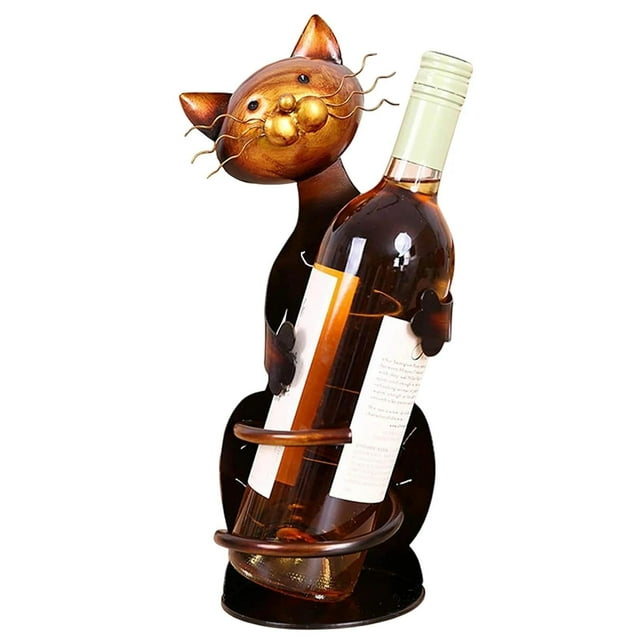 1 estante de metal con forma de gato para vino, estante creativo para vino, decoración del gabinete del vino, estilo moderno lindo (bronce)