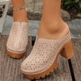 thumbnail image 3 of Rokment Platform Chunky Block High Heel Clogs Mules Sandals for Women Ladies 2026 Spring Summer Fashion Leather Closed Toe Dress Pumps Heeled Backless Slip on Slides Beige Size 6.5, 3 of 6