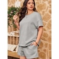 thumbnail image 2 of Womens 2 Pieces Loungewear Knit Sets Short Sleeved Casual Tops & Elastic Waist Shorts Pants Sport Wear, 2 of 5