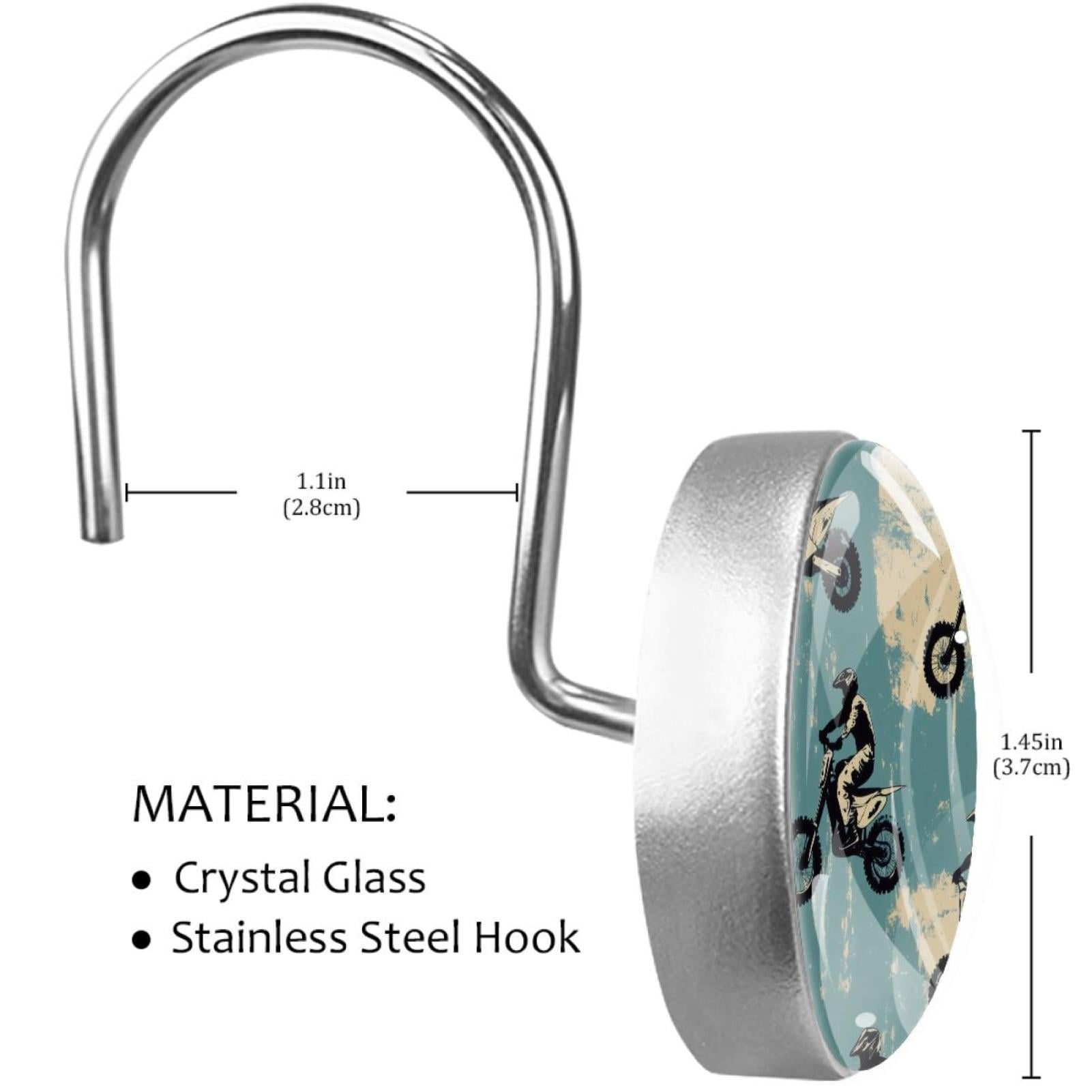 Motorcross on Blue Shower Curtain Hooks Round Crystal Glass, Set of 12 Shower Curtain Rings - Shower Hooks for Curtain Shower Rings