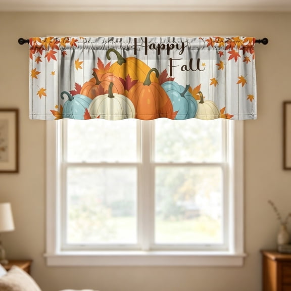 2D Printed Kitchen Valance Curtain 54x18 Inches, Washable Short Window Curtain with Rod Pocket, Light Filtering Decorative Curtain for Kitchen Dining Room