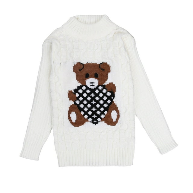 Glisme Knit Sweater For Girls Solid Color Cartoon Print Pullover Crochet Sweaters Lightweight Top Clothes White , 18-24 Months