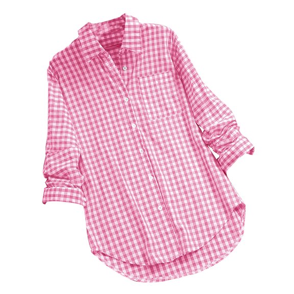 ZyeKqe Plaid Shirts for Women Turtleneck Long Sleeve Button down Shirts with Pockets Fall Lightweight Tops