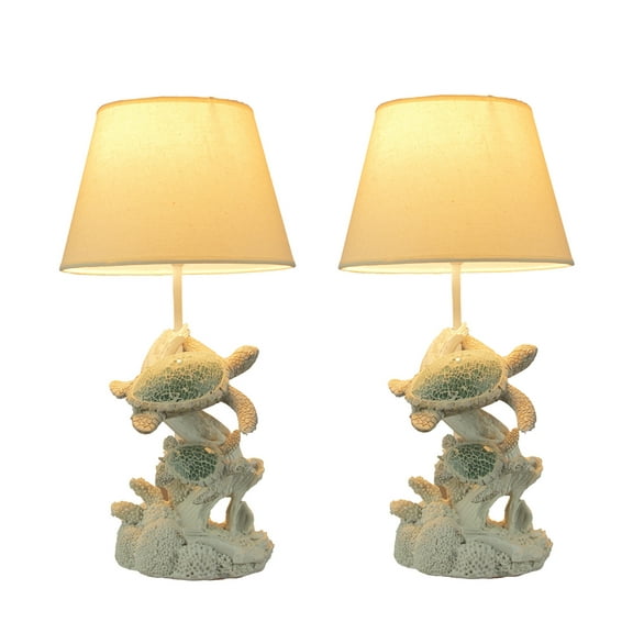 Fancy That Mosaic Swimming Sea Turtles Coastal Sea Life Table Lamp Set of 2