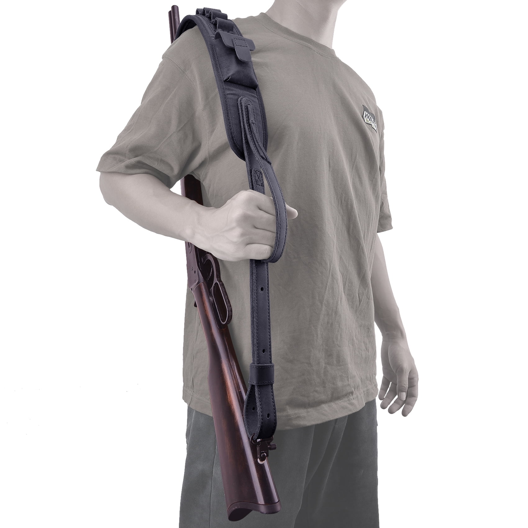Hunting Leather Canvas Rifle Sling Gun Ammo Holder Slots Strap for .30/30 .357 .38
