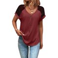 thumbnail image 1 of Camiseta de empalme de botones con cuello en V y manga corta holgada informal de verano para mujer para damas y niñas, 1 of 6