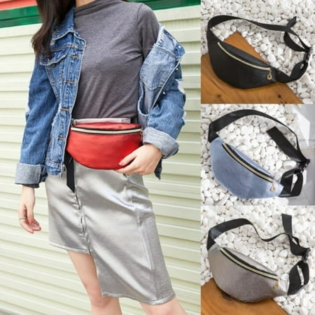 New Fashion Women Waist Fanny Pack PU Leather Belt Zipper Waist Bag Chest Tote