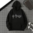 thumbnail image 2 of Womens Oversized Graphic Hoodies Trendy Loose Fit Long Sleeve Hooded Sweatshirts Causal Heart Printed Fall Drop Shoulders Tops with Pockets Black S, 2 of 3