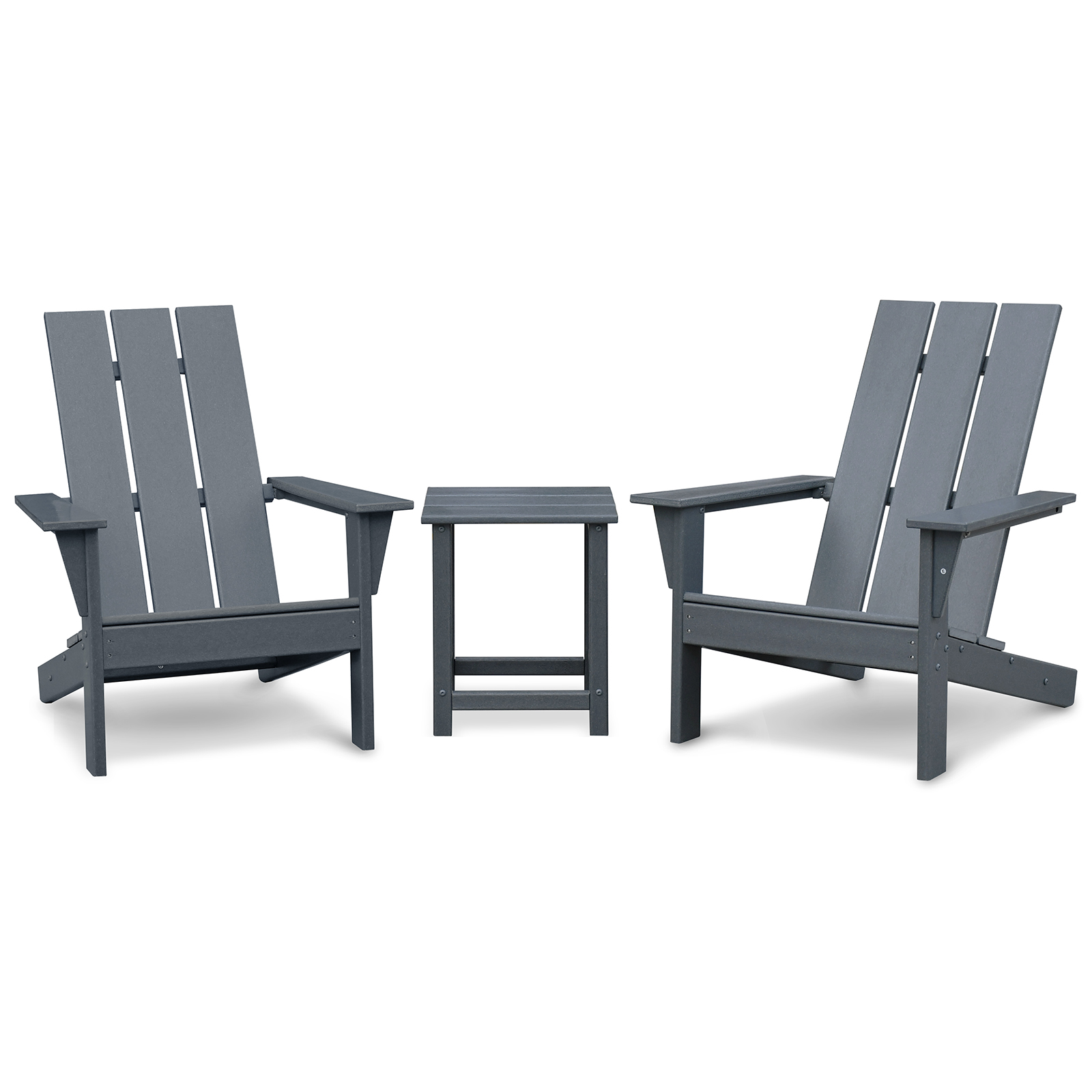 JP OUTDOOR Durable Comfortable Weather-resistant Adirondack Chairs Set of 2 with Table, HDPE Plastic for Outdoor, Gray