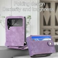 thumbnail image 2 of Zipper Back Wallet Case for Samsung Galaxy Z Flip 4, Detachable Card Slots Pocket Magnetic Classic Cover with Kickstand Soft Silicone Shockproof Anti-Scratches Folding Case, Purple, 2 of 7