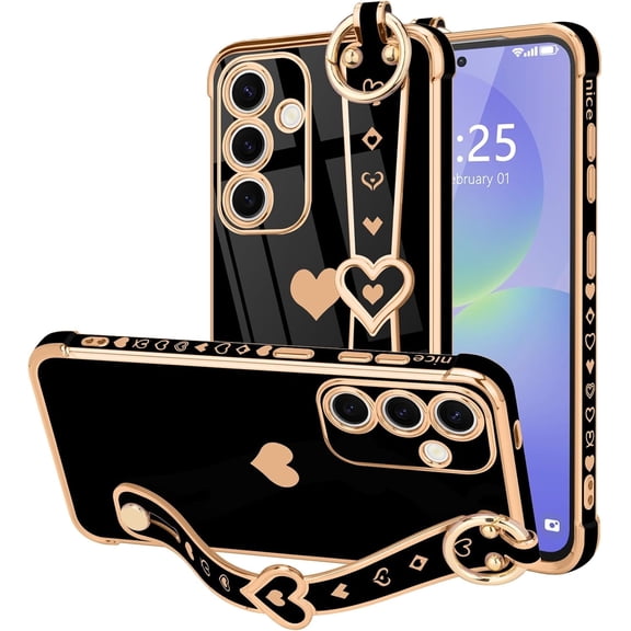 Samsung Galaxy A36/A56 5G Case, Cute Love-Heart Plating, Bling Silicone, Camera Protection, Shockproof Bumper for Women & Girls (6.7")