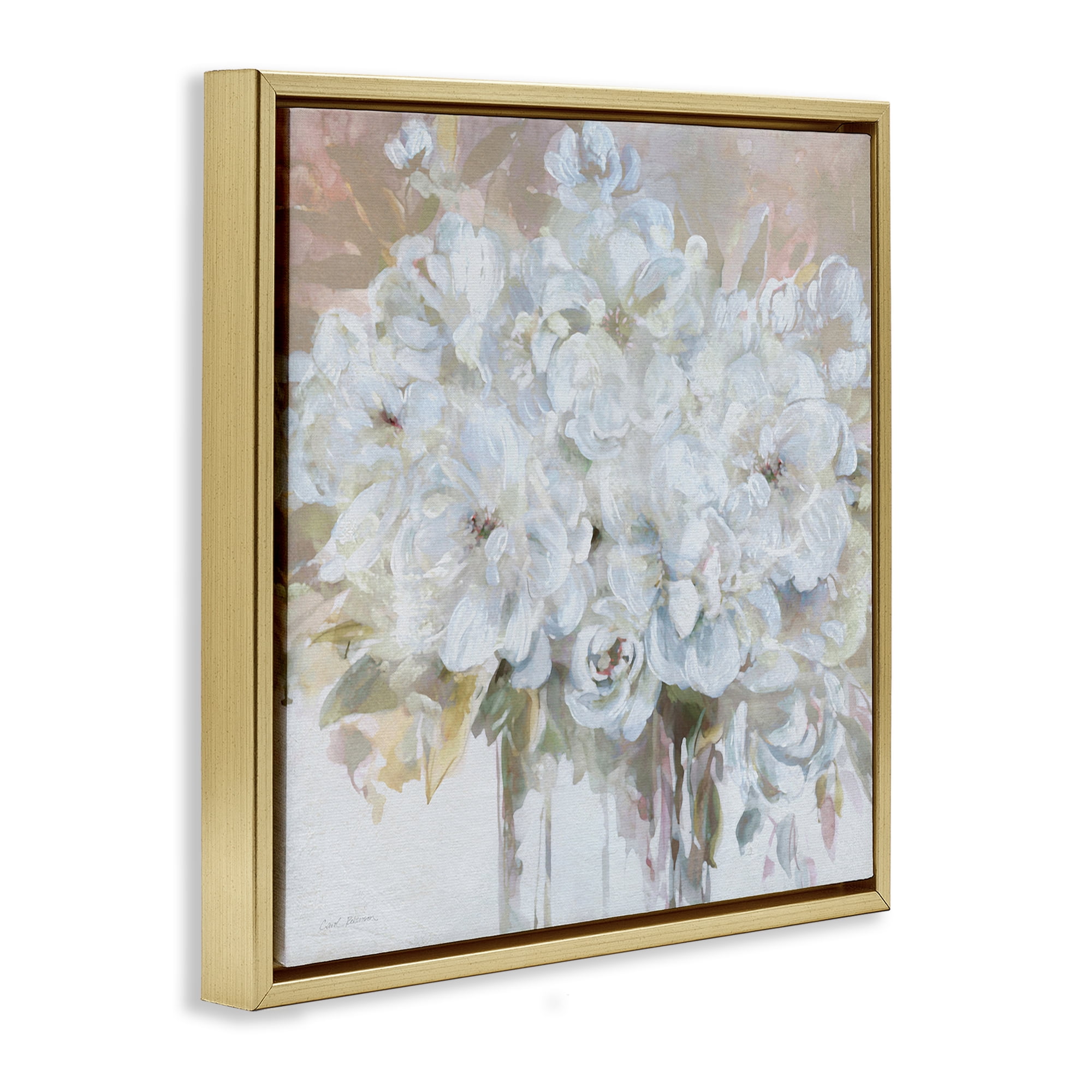 Stupell Industries Soft White Bouquet Serenity Gold Framed Floater Canvas Wall Art, design by Carol Robinson