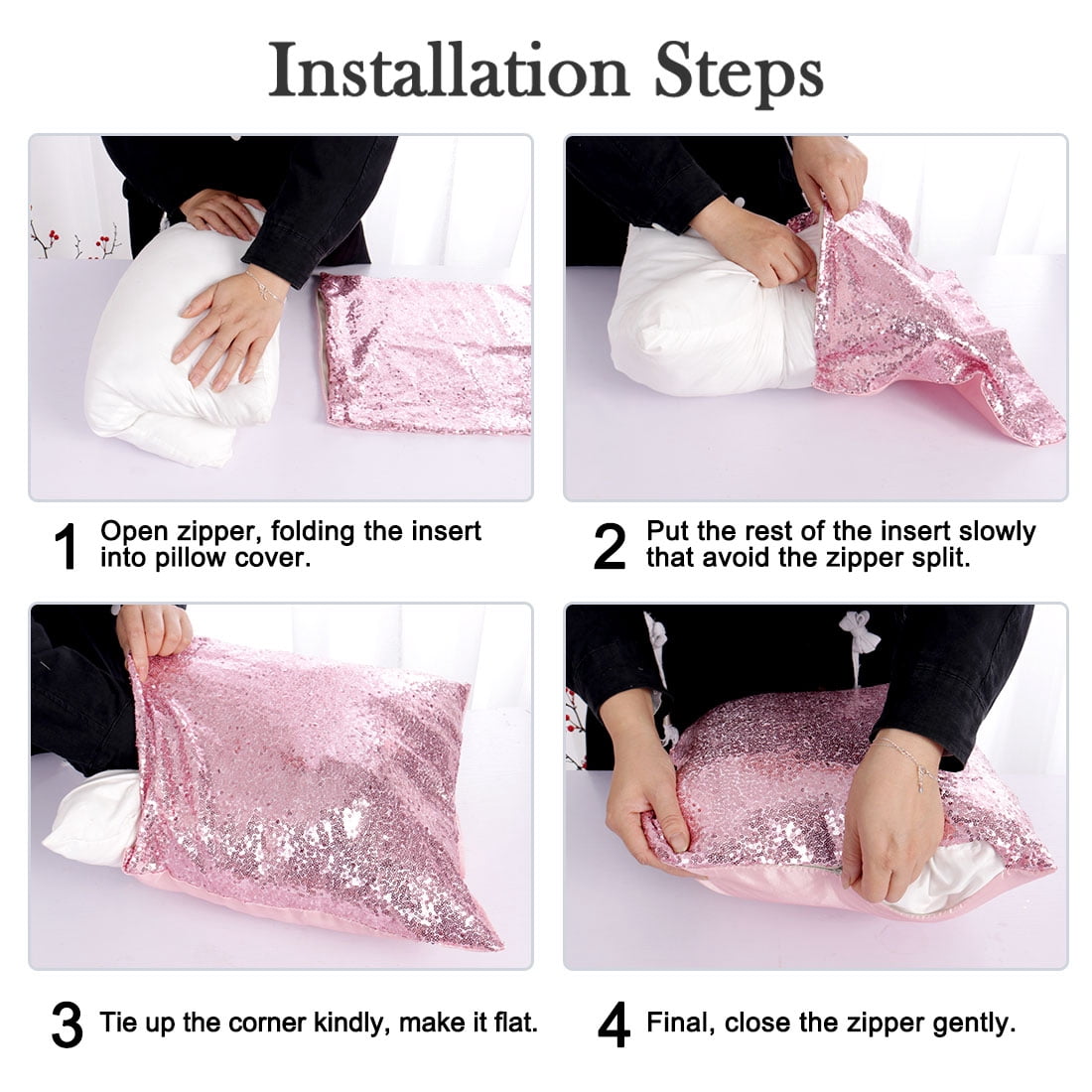 Unique Bargains 2 Pack Sequins Decorative Throw Pillow Covers 16" x16" Pink