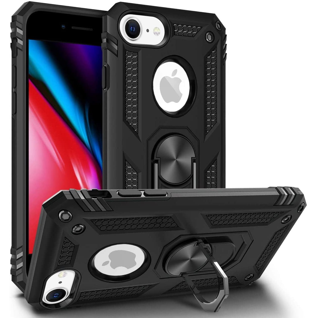 Armor Ring Finger Loop Hybrid Case for iPhone SE (3rd gen & 2nd gen) and iPhone 8/7/6S/6 - Black