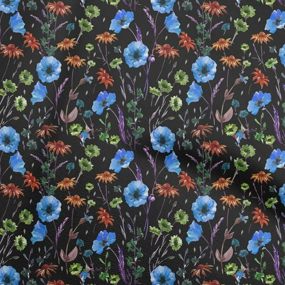oneOone Cotton Poplin Twill Black Fabric Watercolor Floral Quilting Supplies Print Sewing Fabric By The Yard 56 Inch Wide-aA