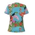 thumbnail image 3 of Goofa Tropical Jungle Flamingo Pattern Womens Deep V Neck Low Cut Tops Casual Summer Short Sleeve Ribbed Knit T-Shirts-Large, 3 of 5