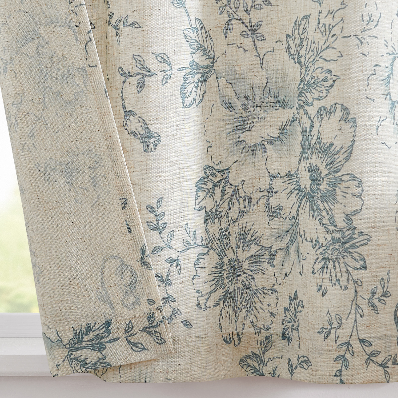 Curtainking Floral Kitchen Curtains Linen Cafe Curtains Rod Pocket Blue Curtains 26x45 inch Curtains for Living Room 2 Panels