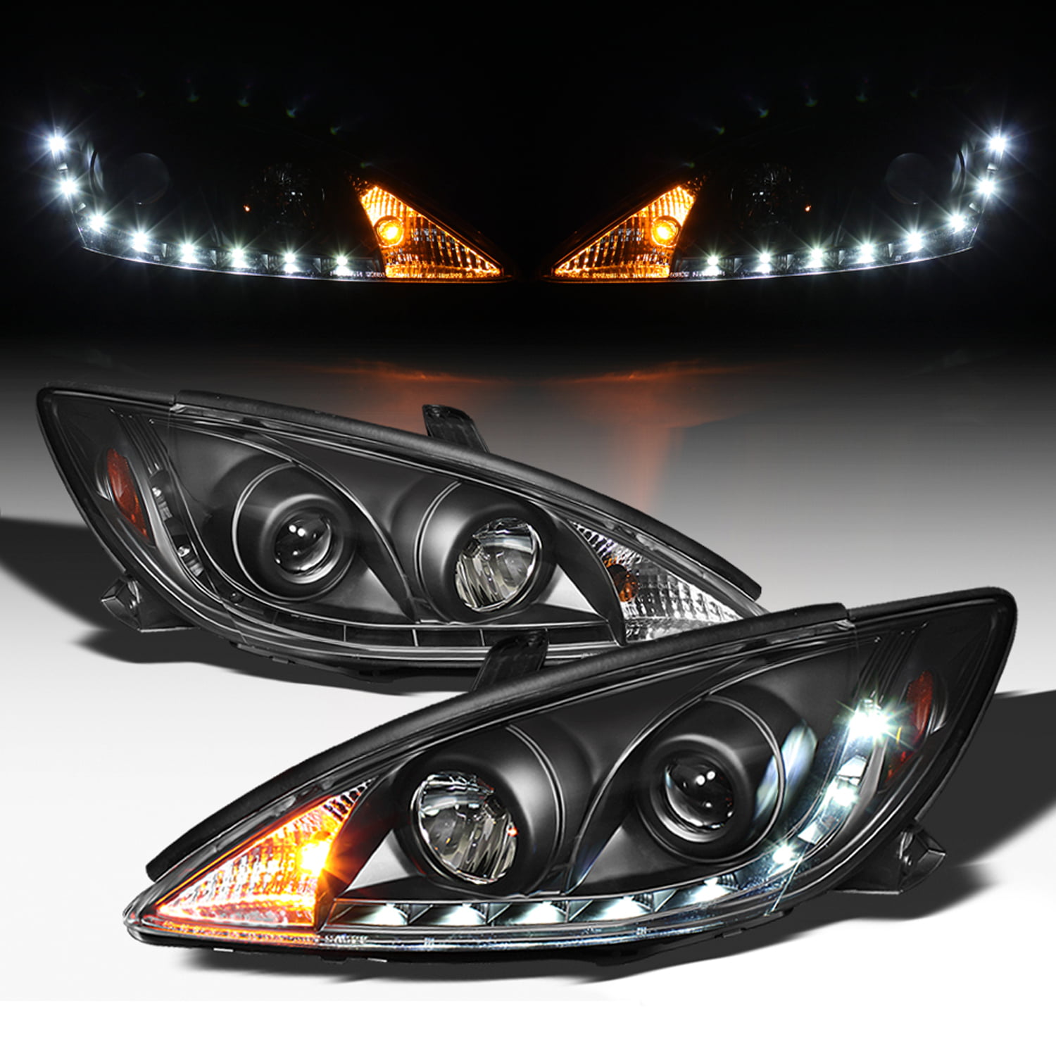 Dual LED Strip DRL Projector Headlight Lamp SET Fit 2010-12 Ford Mustang BLACK 