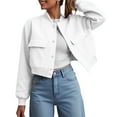 thumbnail image 2 of felwors Bomber Jacket Women 2025 - Short Cropped Jacket Women Button Down Long Sleeve Casual Varsity Jackets with Pockets White, XXL, 2 of 5