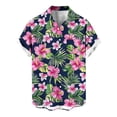 thumbnail image 4 of Mens Hawaiian Shirt Short Sleeve Button Down Cotton Floral Shirts Casual Tropical Beach Summer Shirts Pink L, 4 of 7