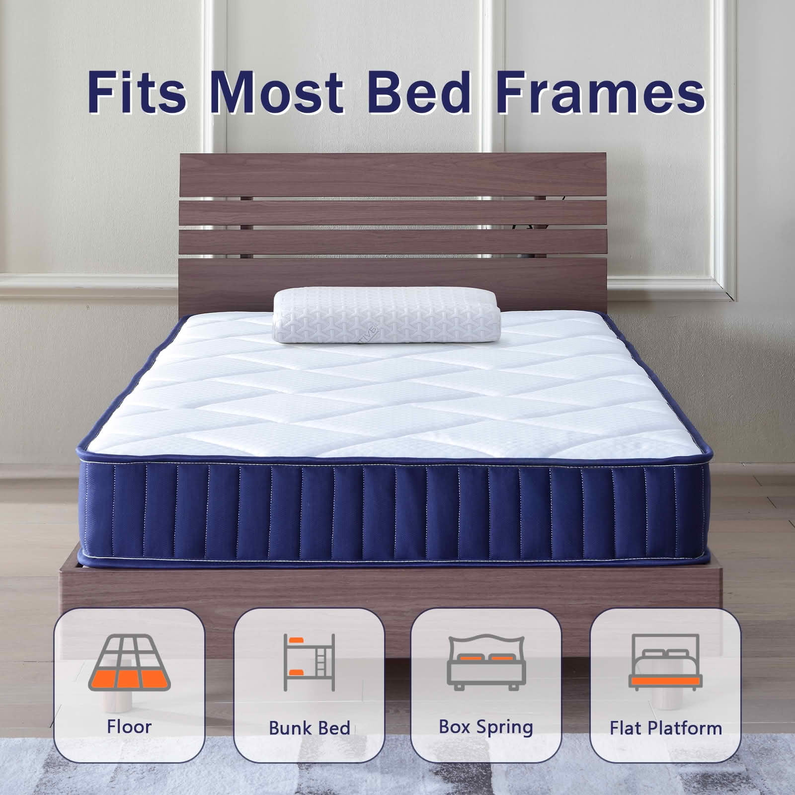 MAYEERTY 6 Inch Twin Hybrid Innerspring Mattress in a Box, Foam & Spring Medium Soft Motion Isolation Pressure Relief, White+Blue