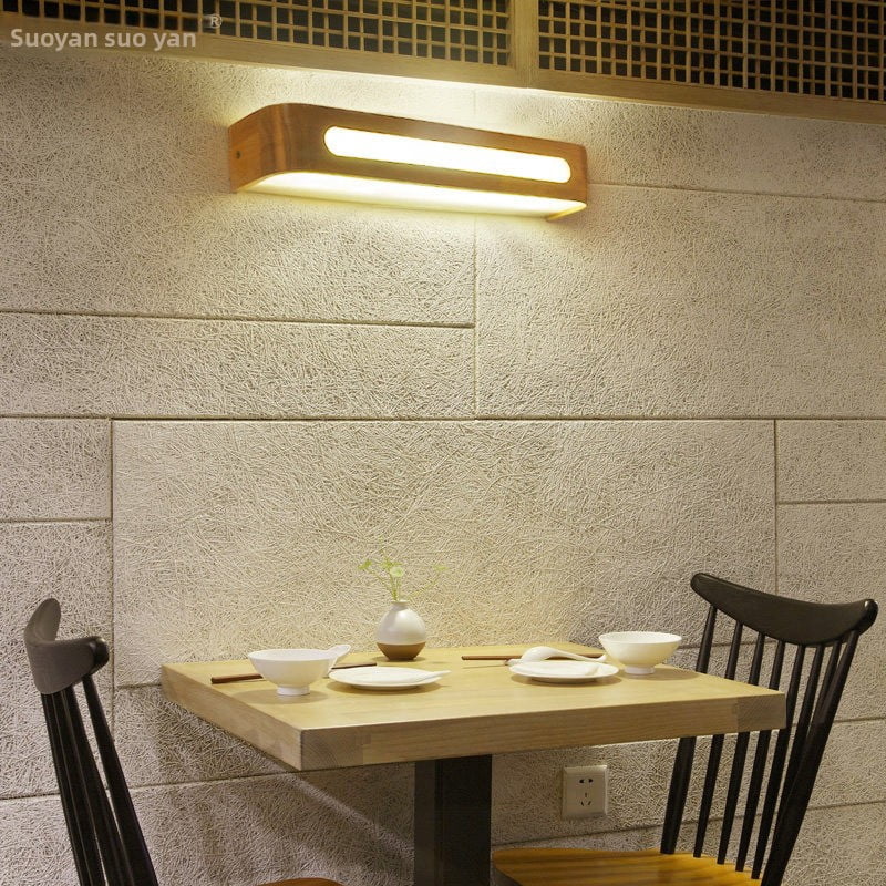 LED Minimalist Solid Wood Wall Sconce, Bedroom Living Room Bedside Lamp, Vanity Mirror Cabinet Light, Nordic Creative Lighting Fixture