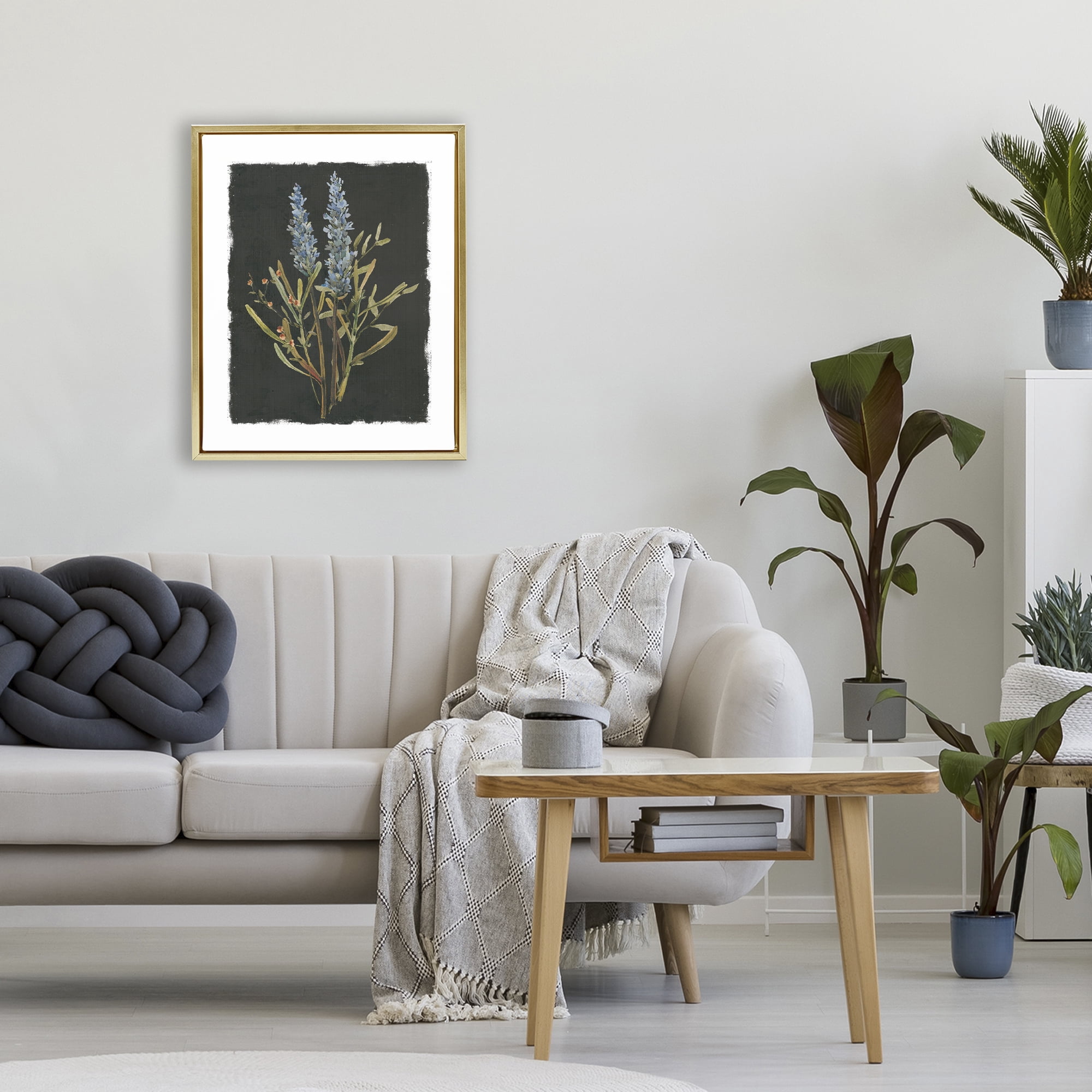 Stupell Industries Lavender Sprigs on Dark Background Gold Framed Floater Canvas Wall Art, design by Carol Robinson