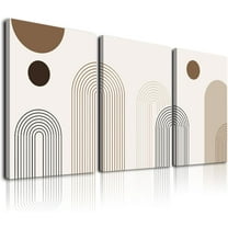 Abstract Boho Wall Art Set of 3, Mid-Century Modern Wall Prints, Framed Canvas Wall Art for Living Room, Minimalist Neutral Beige Brown Geometry Artwork Paintings, Modern Boho Room Decor Ready To Hang