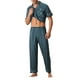 thumbnail image 4 of Conjunto de pijama de satén a rayas de 2 piezas para hombre, camisa de botones de manga corta y pantalones largos, XL, azul, 4 of 6