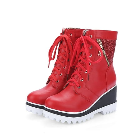 

IELGY Women s short boots large size solid color round toe high heel