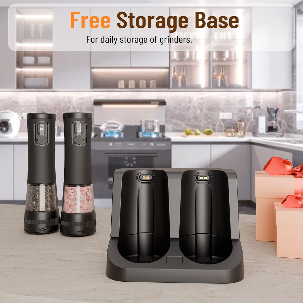 Electric Pepper Grinders Set With USB Charging Dock 100ml Clear Container Spill Cover For Home Cooking