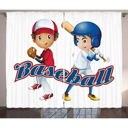 Kids Sports Curtains 2 Panels Set Baseball Player Boys Pitching