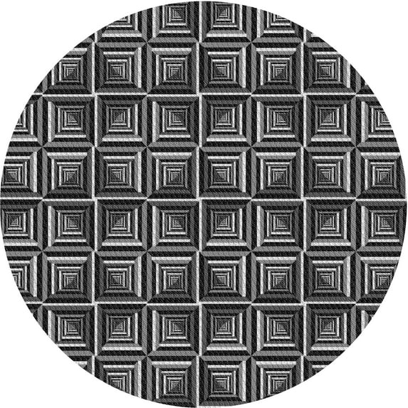 Ahgly Company Indoor Round Patterned Dark Gray Novelty Area Rugs, 5' Round