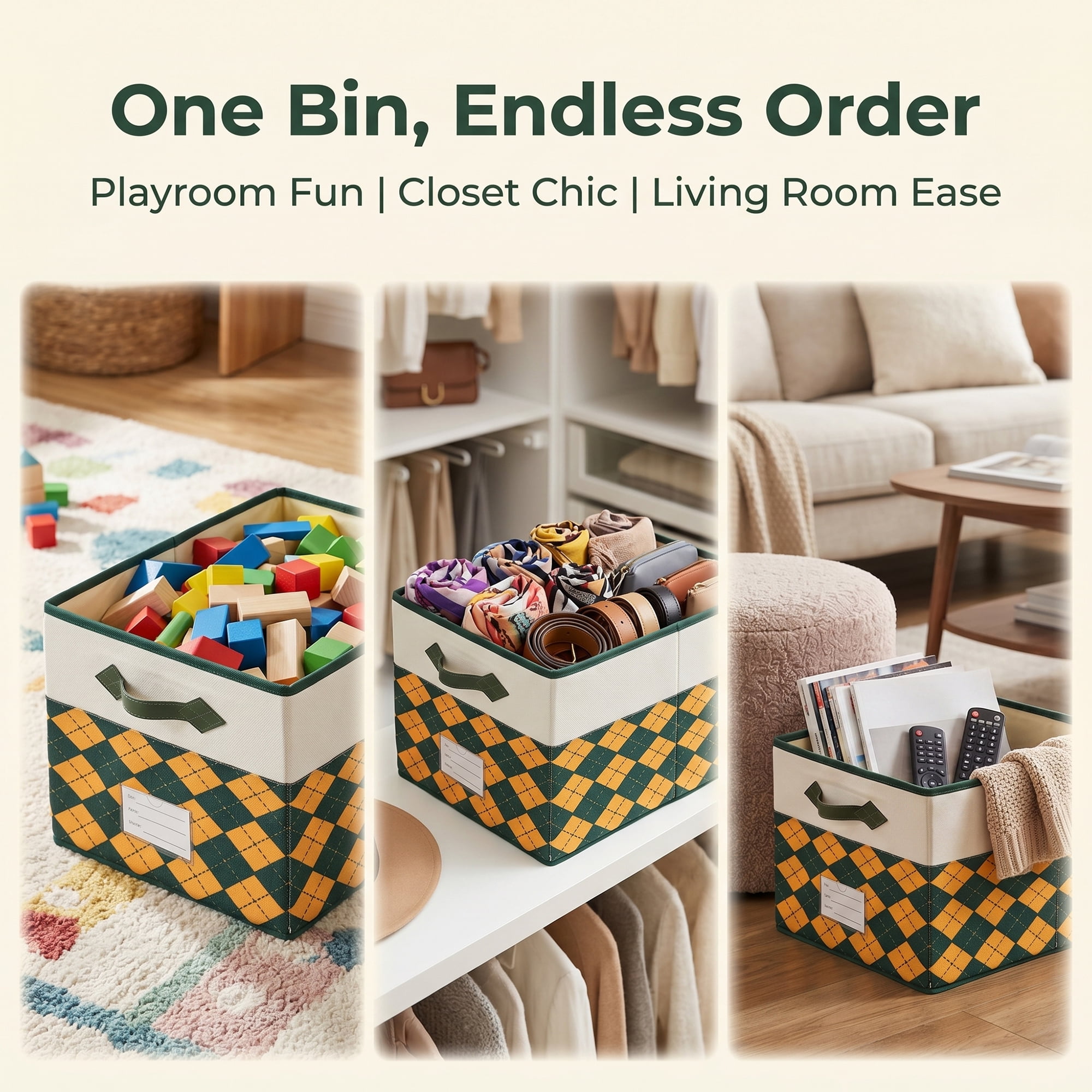 Unique Bargains Storage Basket with Handle for Organizing Orange Green 8.7"x11.4"x6.7"